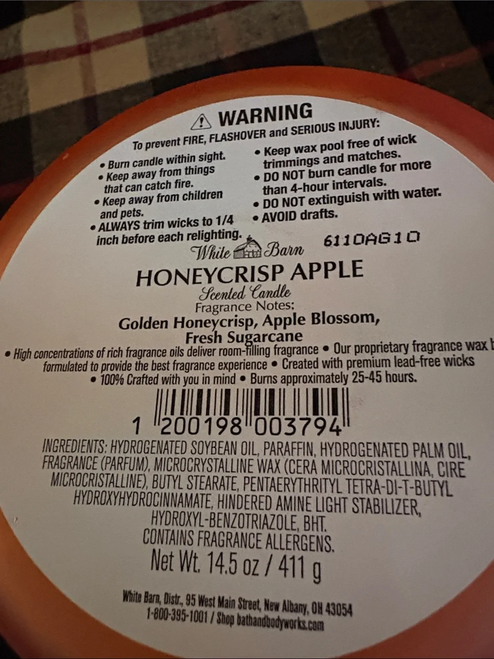 Nwt White Barn “Honeycrisp Apple” 3 wick candle